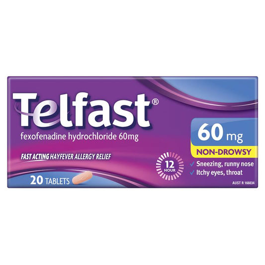 Telfast fexofena hydroch 60mg 20 Tablets